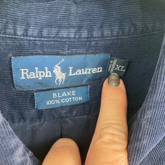 Ralph Lauren Blake Cotton Corded Long Sleeve Piny Navy Button Up Men’s XL - Picture 4 of 10